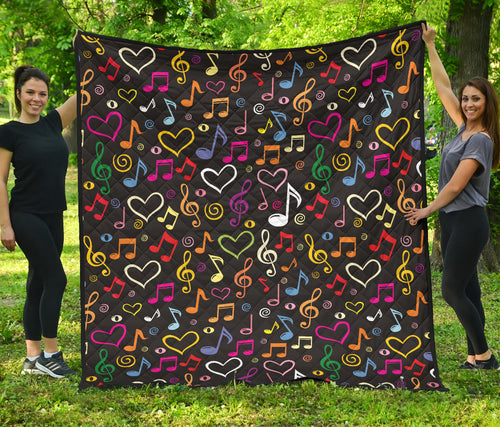 Music Notes Pattern Print Design 02 Premium Quilt