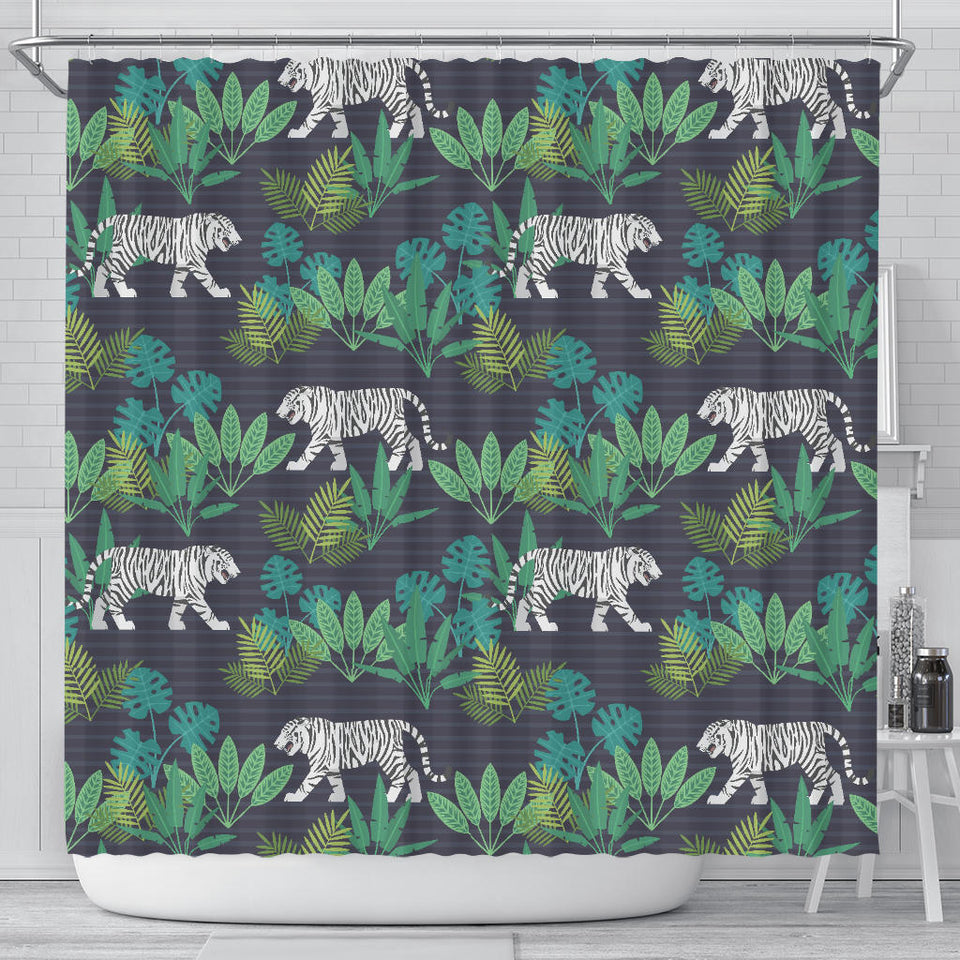 White Bengal Tigers Tropical Plant Shower Curtain Fulfilled In US