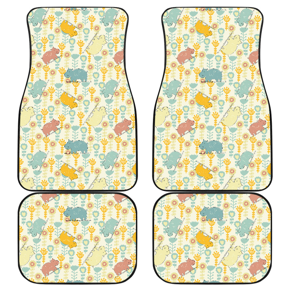 Hippopotamus Pattern Print Design 04 Front and Back Car Mats
