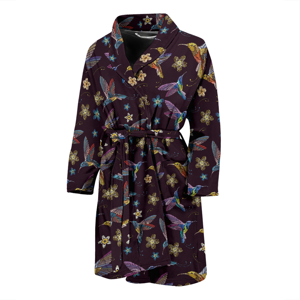Hummingbird Pattern Print Design 04 Men's Bathrobe