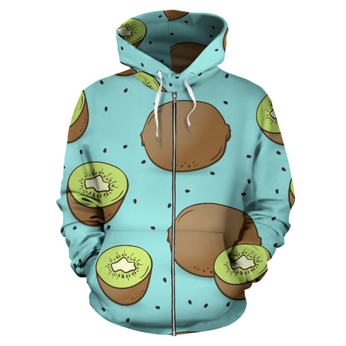 Kiwi Blue Background Zip Up Hoodie