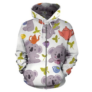 Cute Koalas Teapots Tea Zip Up Hoodie