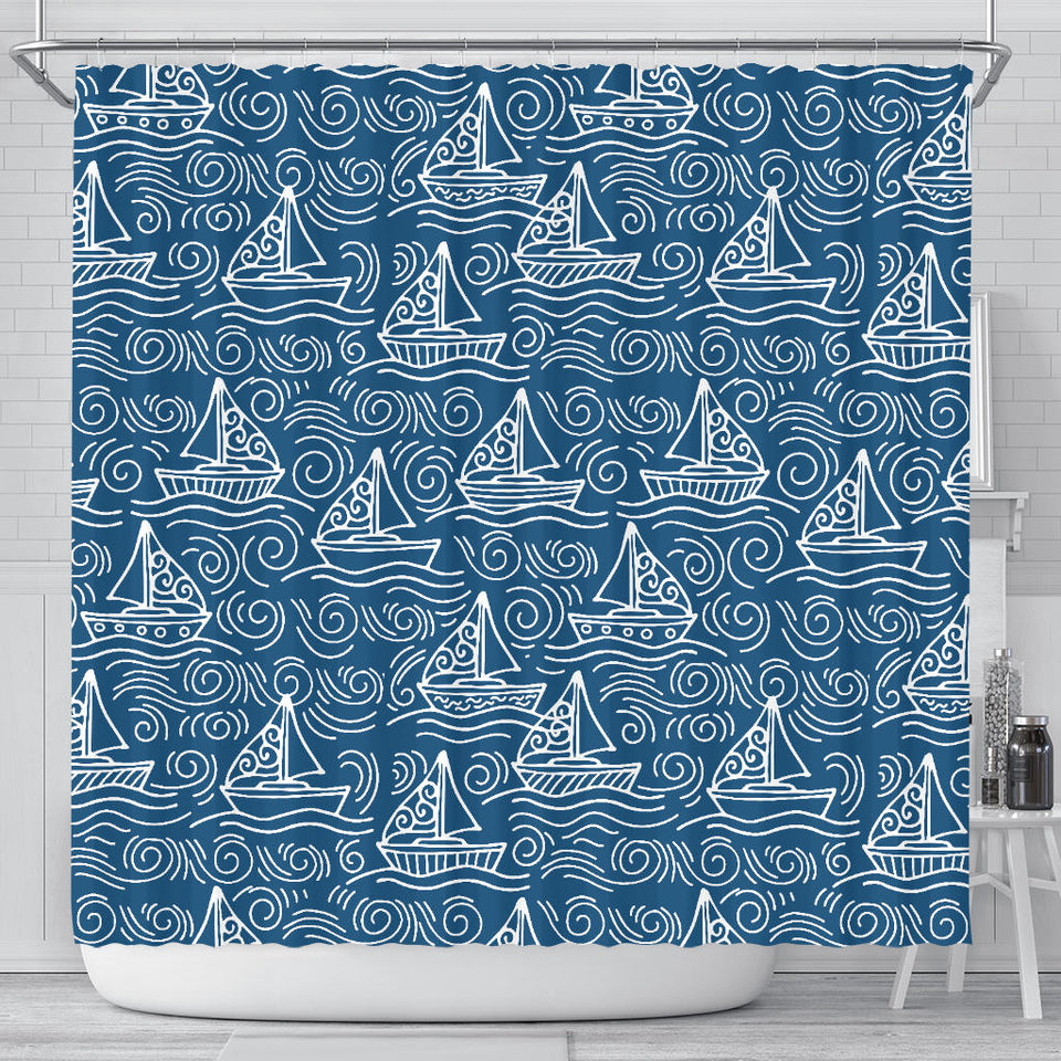 Hand Drawn Sailboat Pattern Shower Curtain Fulfilled In US