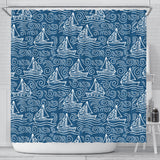 Hand Drawn Sailboat Pattern Shower Curtain Fulfilled In US