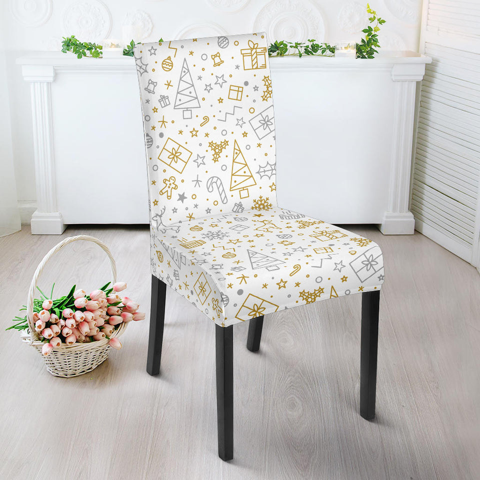 Christmas Tree Christmas Element Silver Gold Pattern Dining Chair Slipcover