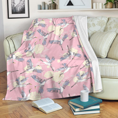 Japanese Crane Rose Pattern Premium Blanket