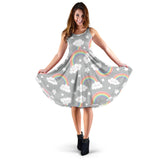 Cute Rainbow Clound Star Pattern Sleeveless Midi Dress