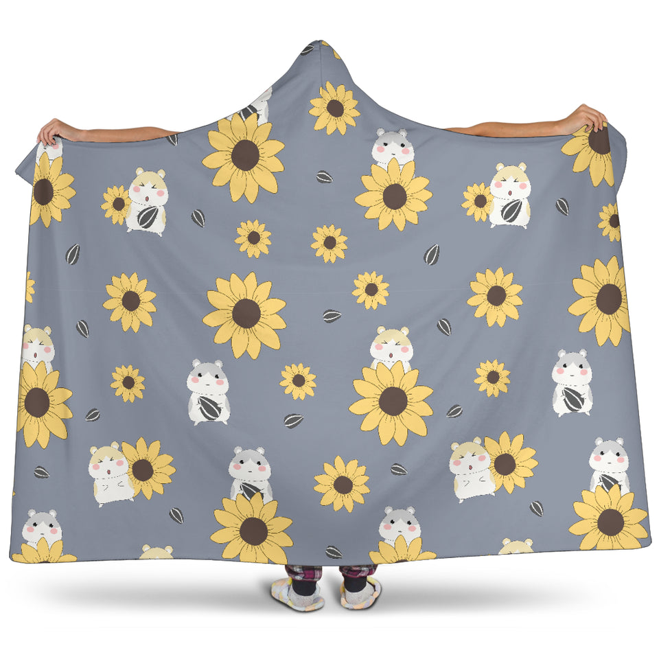 Cute Hamster Sunflower Pattern Background Hooded Blanket