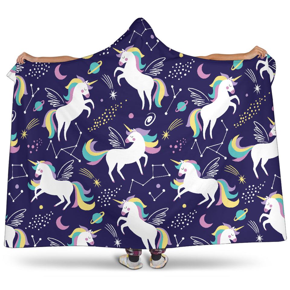 Hand Drawn Cute Unicorn Star Planet Hooded Blanket