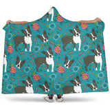 Boston Terrier Beautiful Flower Pattern Hooded Blanket