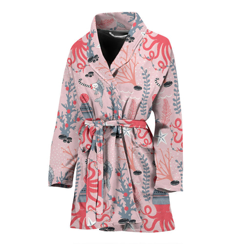 Octopus Winter Hat Garland Fish Candy Seaweed Coral Starfish Women'S Bathrobe