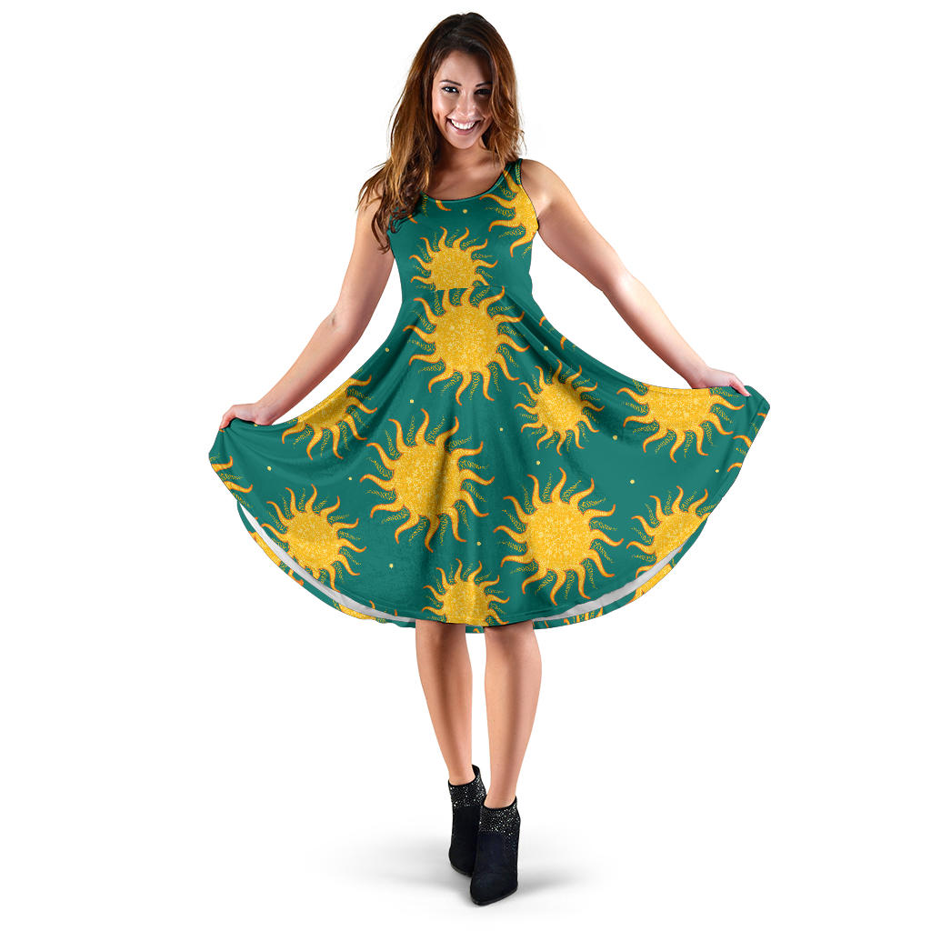 Sun Green Background Sleeveless Midi Dress