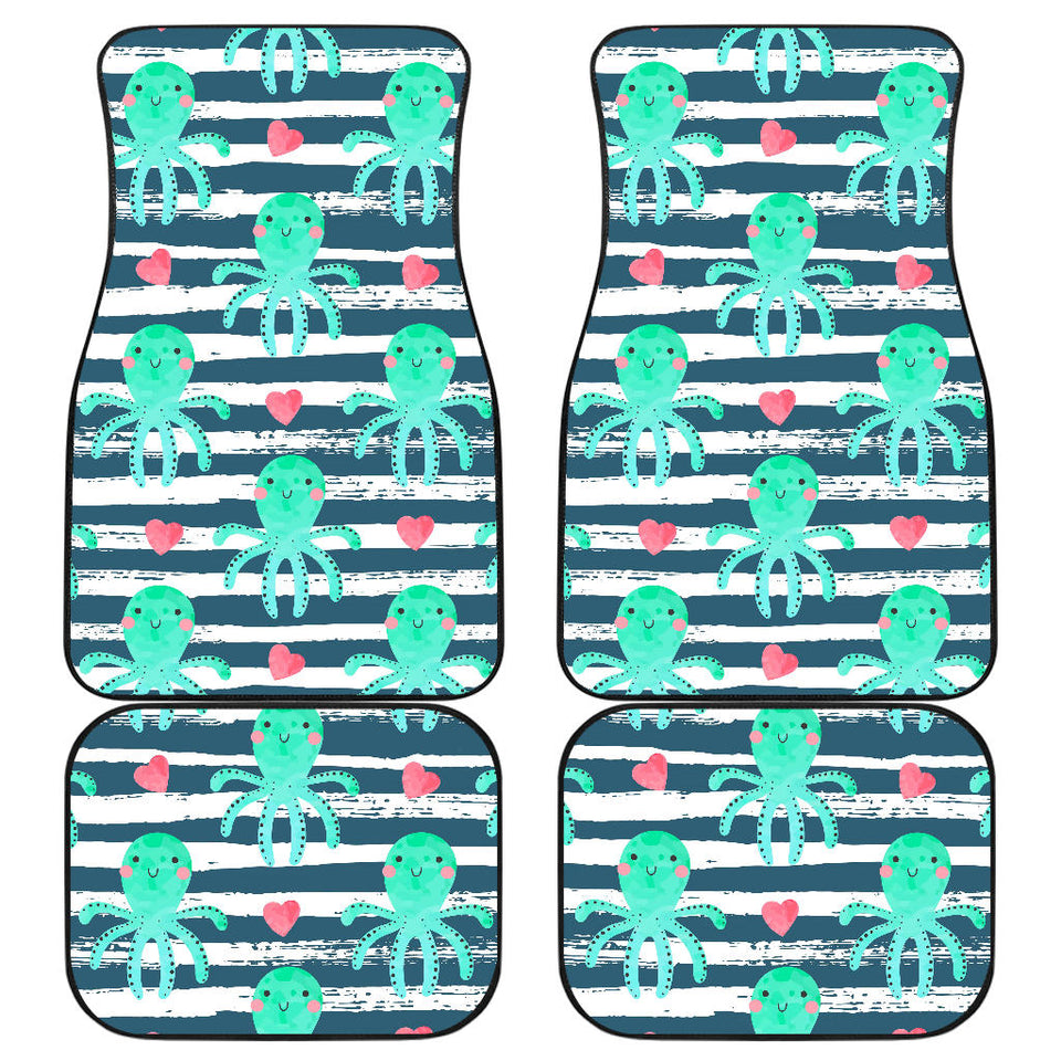 Cute Octopuses Heart Striped Background Front And Back Car Mats