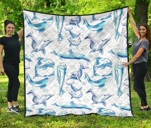Watercolor Dolphin Pattern Premium Quilt