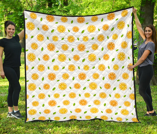 Oranges Leaves Pattern Premium Quilt