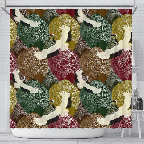 Japanese Cranes Flying Forest Dot Pattern Shower Curtain Fulfilled In US