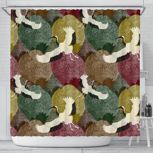 Japanese Cranes Flying Forest Dot Pattern Shower Curtain Fulfilled In US