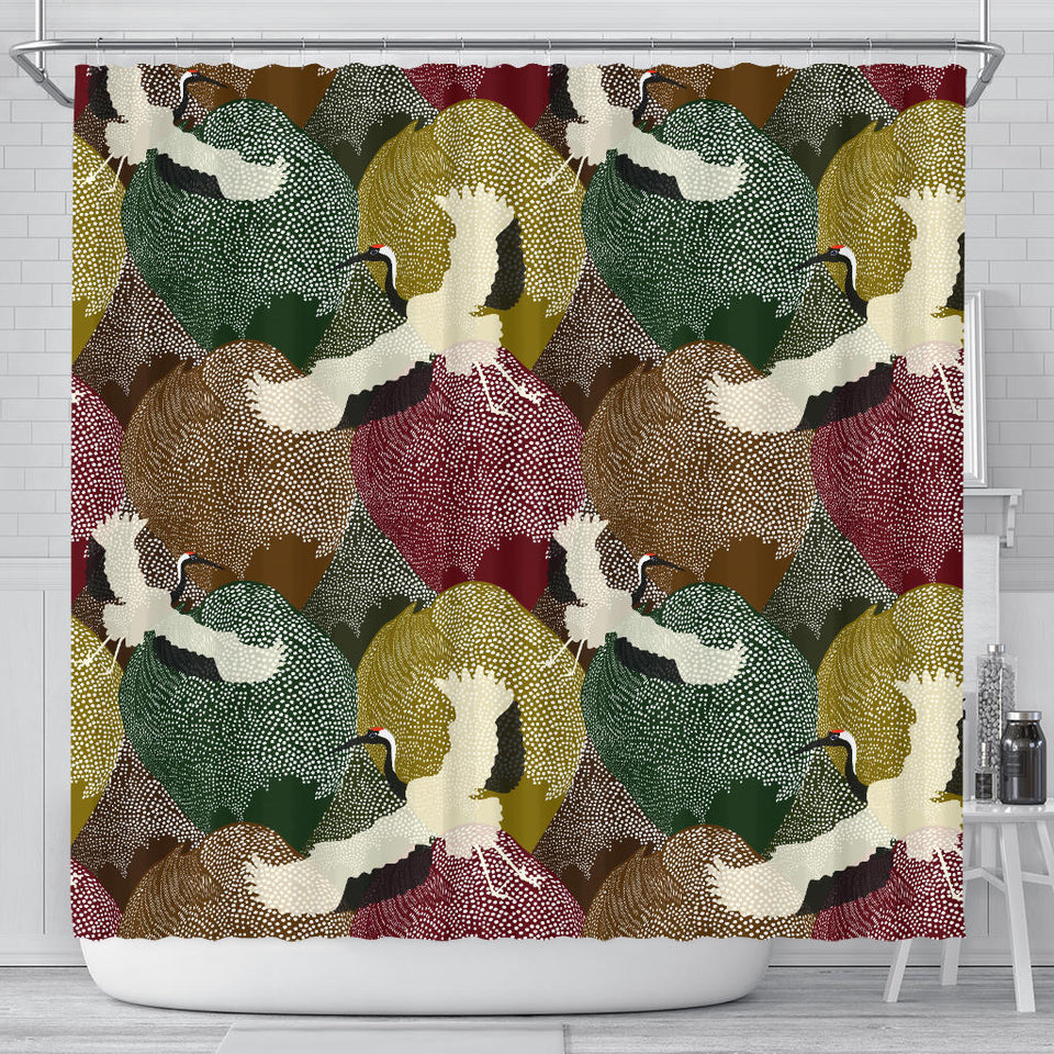 Japanese Cranes Flying Forest Dot Pattern Shower Curtain Fulfilled In US
