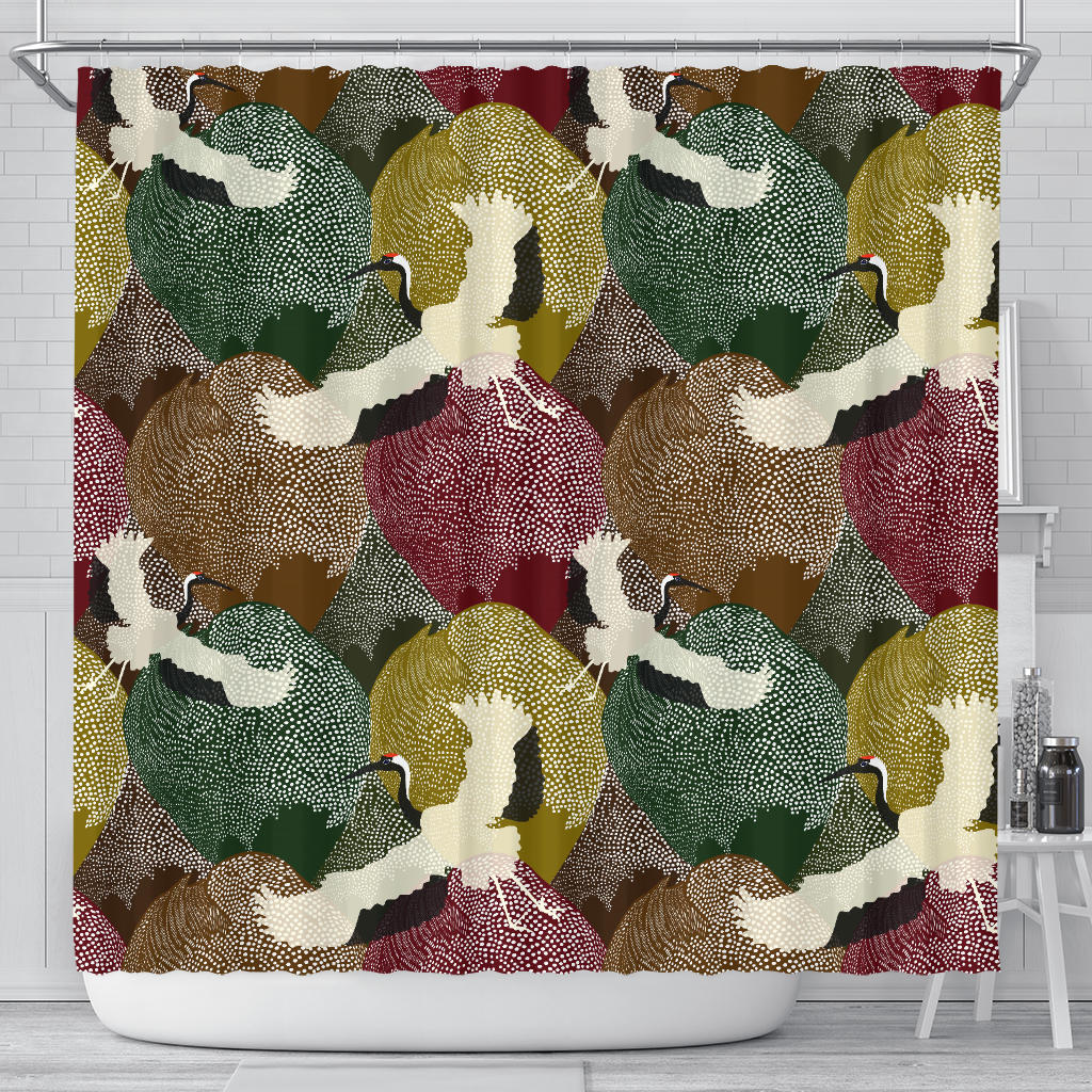 Japanese Cranes Flying Forest Dot Pattern Shower Curtain Fulfilled In US