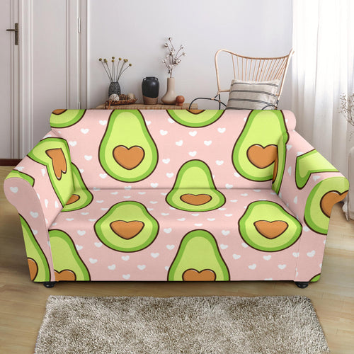 Avocado Heart Pink Background Loveseat Couch Slipcover