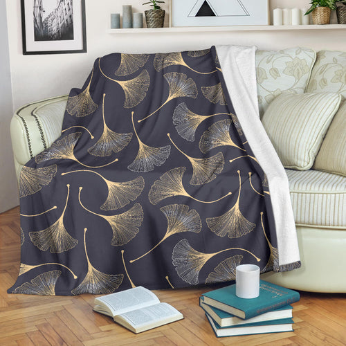 Gold Ginkgo Leaves Premium Blanket