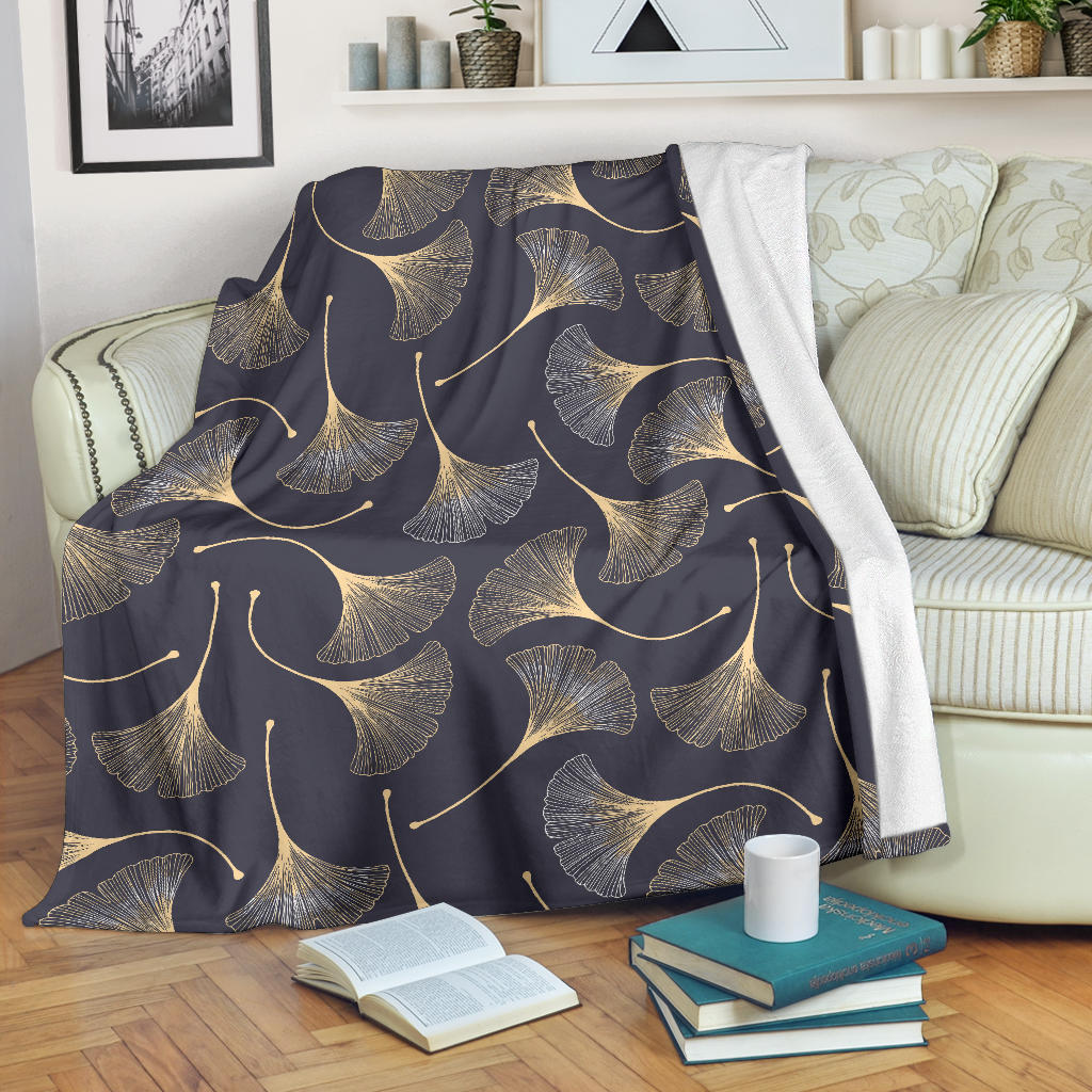Gold Ginkgo Leaves Premium Blanket
