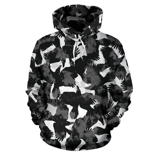 Crow Illustration Pattern Men Women Pullover Hoodie