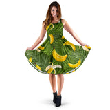 Banana Palm Leaves Pattern Sleeveless Midi Dress