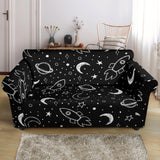 Hand Drawn Space Rocket Star Planet Loveseat Couch Slipcover