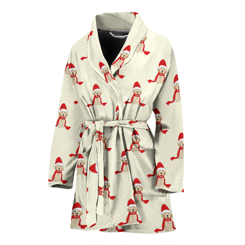 Golden Retriever Pattern Print Design 01 Women's Bathrobe