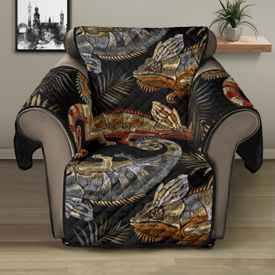 Chameleon lizard tropical leaves palm tree Recliner Cover Protector