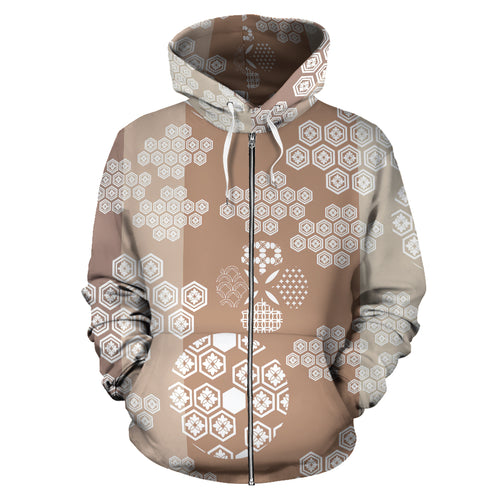 Beautiful Hexagon Japanese  Pattern Zip Up Hoodie