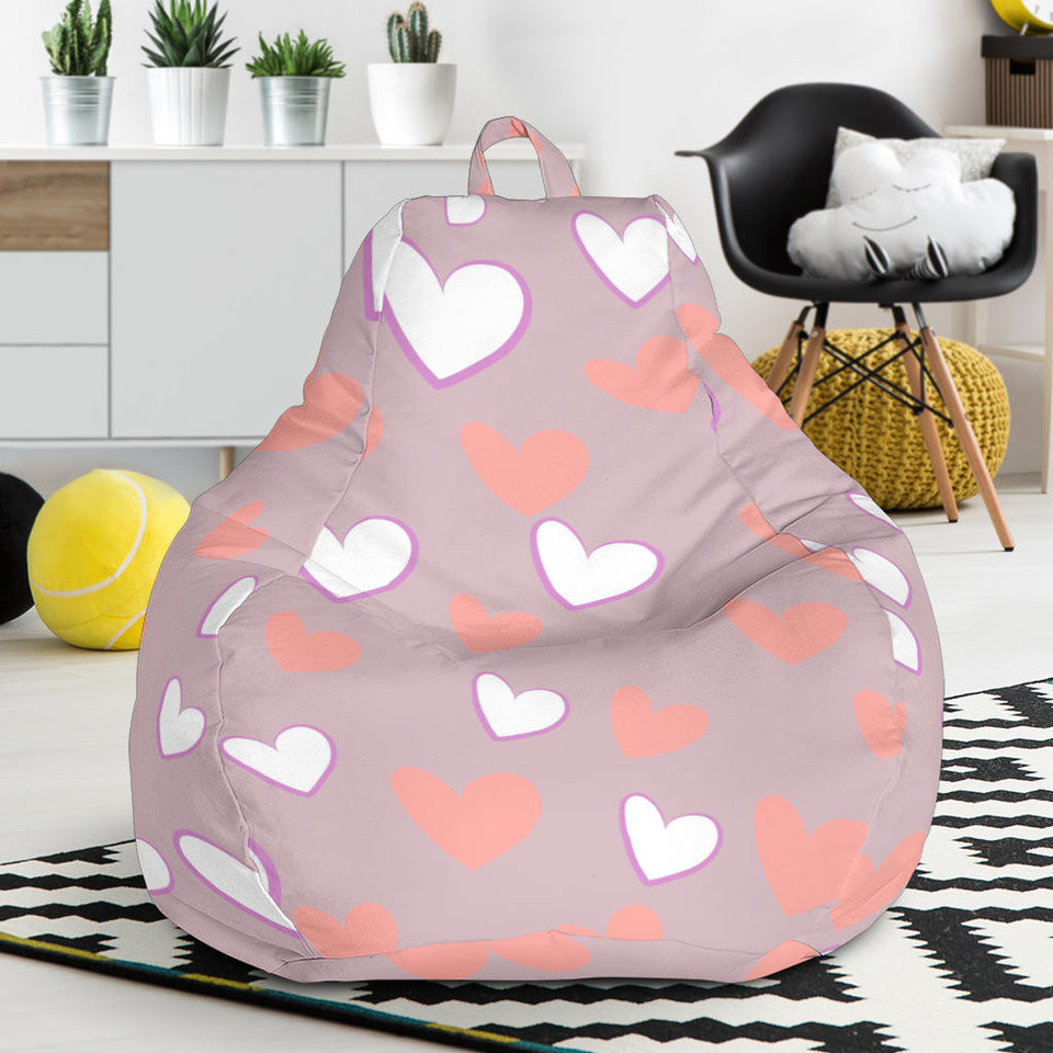 Coral White Heart Pattern Bean Bag Cover