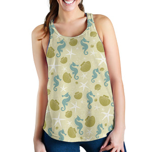 Seahorse shell starfish pattern background Women Racerback Tank Top