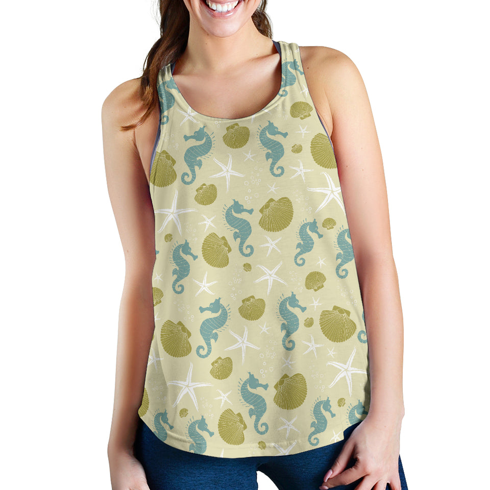 Seahorse shell starfish pattern background Women Racerback Tank Top