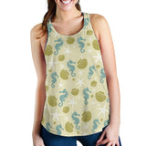 Seahorse shell starfish pattern background Women Racerback Tank Top