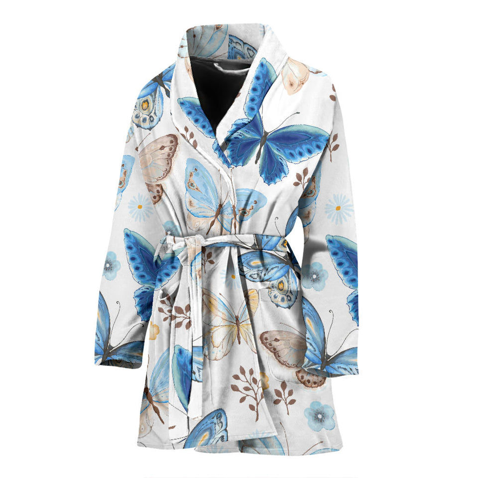 Blue Butterfly Pattern Women'S Bathrobe