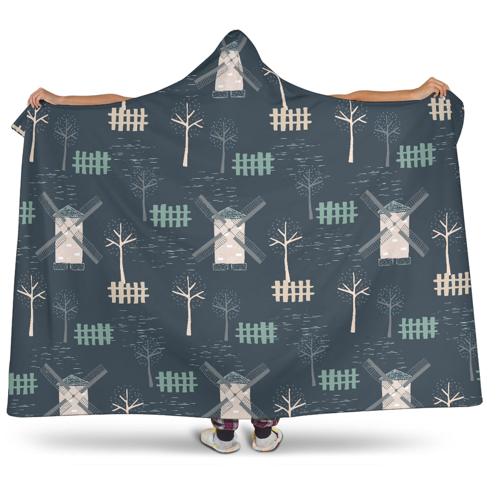 Windmill Tree Pattern Hooded Blanket