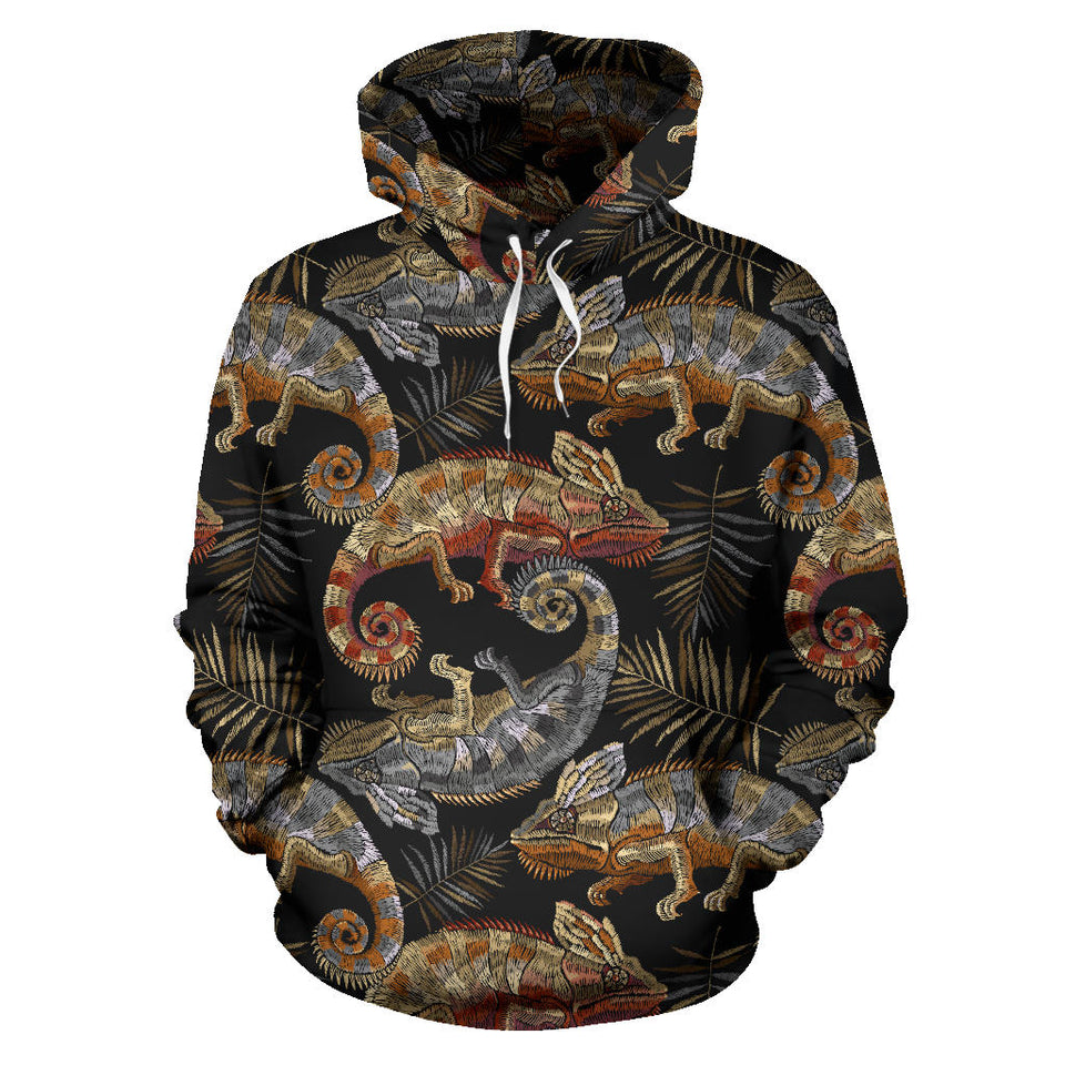 Chameleon Lizard Tropical Leaves Palm Tree Men Women Pullover Hoodie