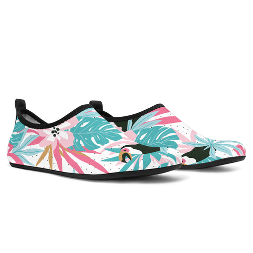 Toucan Tropical Flower Leave Pattern Aqua Shoes