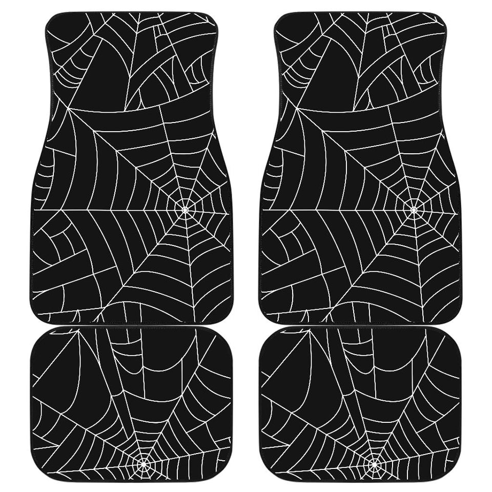 Spider Web Pattern Black Background White Cobweb Front And Back Car Mats