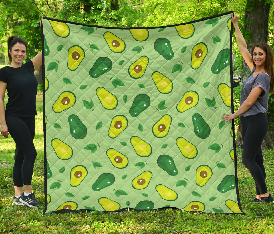 Avocado Pattern Green Background Premium Quilt