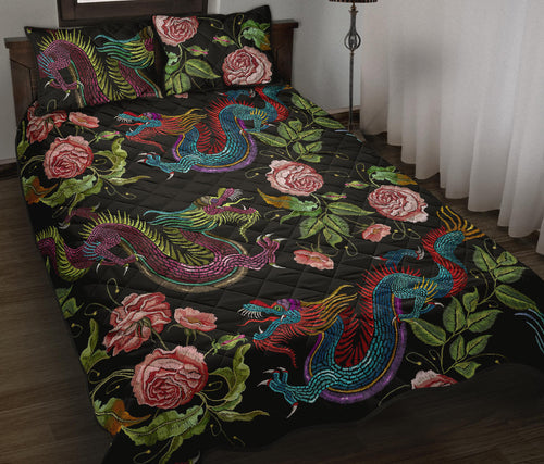 Dragons flower pattern Quilt Bed Set
