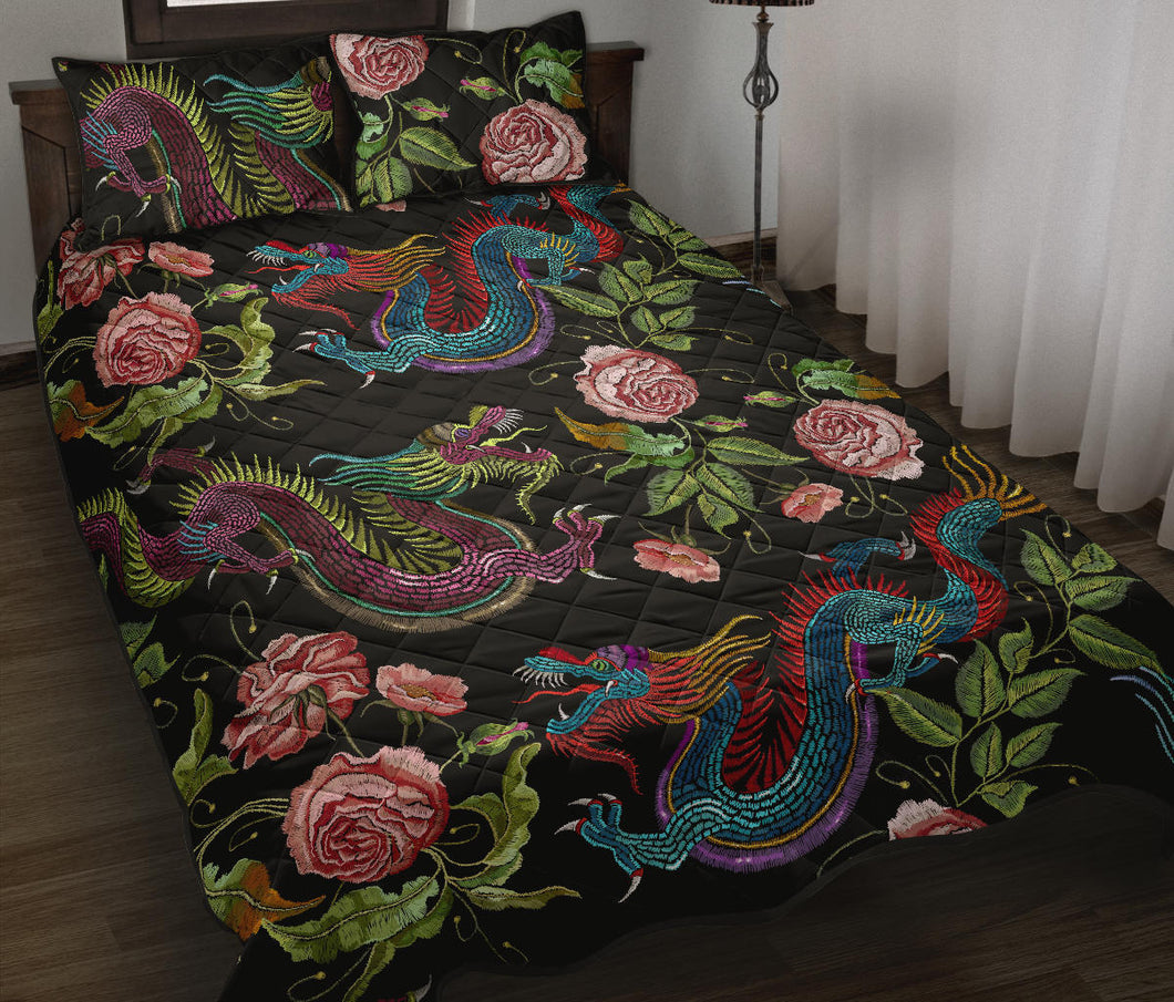 Dragons flower pattern Quilt Bed Set