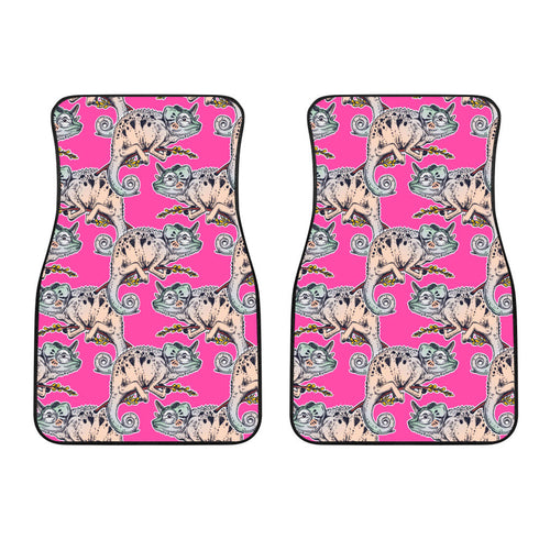 Chameleon Lizard Pattern Pink Background  Front Car Mats