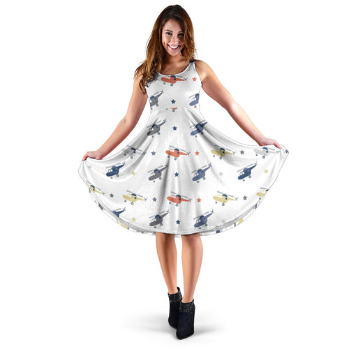 Cute Helicopter Star Pattern Sleeveless Midi Dress