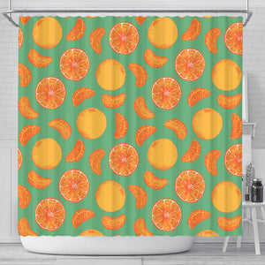 Orange Fruit Pattern Green Background Shower Curtain Fulfilled In US