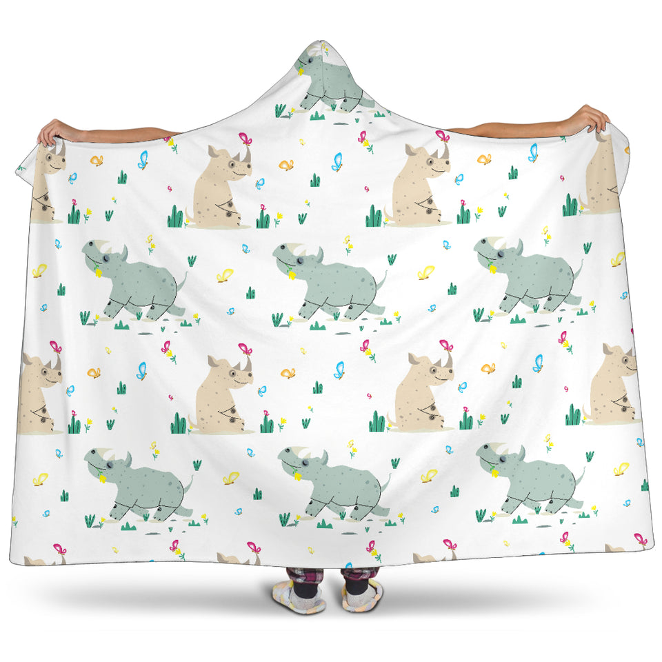 Cute Rhino Pattern Hooded Blanket