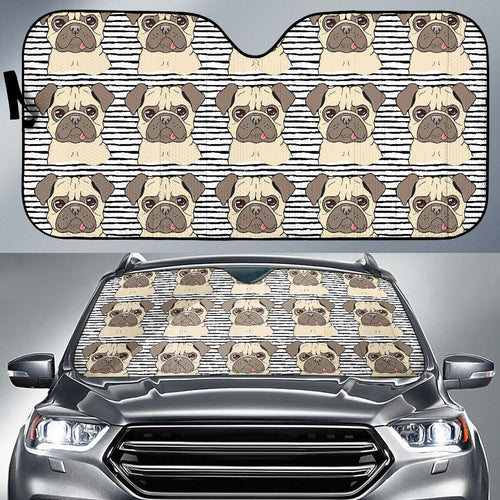 Happy Pug Pattern Car Sun Shade