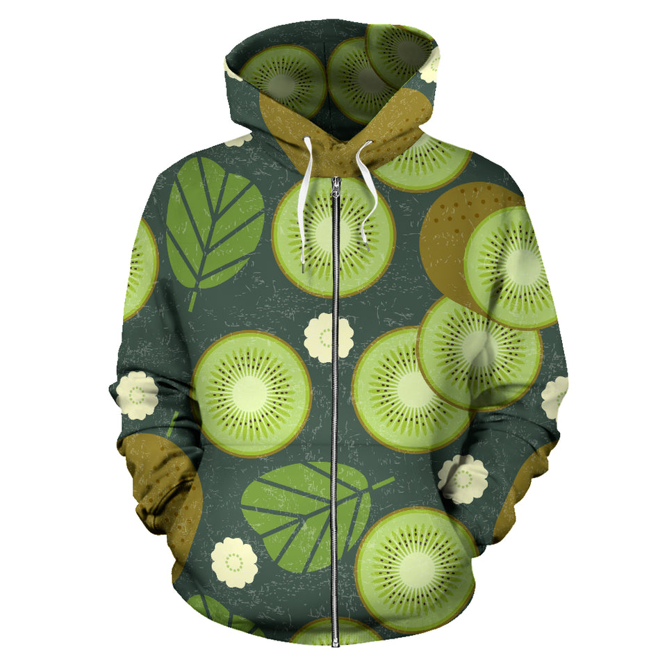 Whole Sliced Kiwi Leave And Flower Zip Up Hoodie